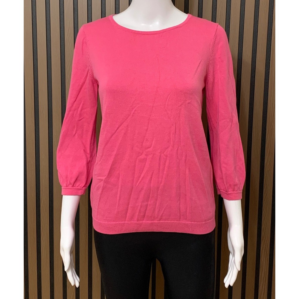 Talbots Women's Pink Cotton Modal Bow Back 3/4 Sleeve Sweater Small Classic